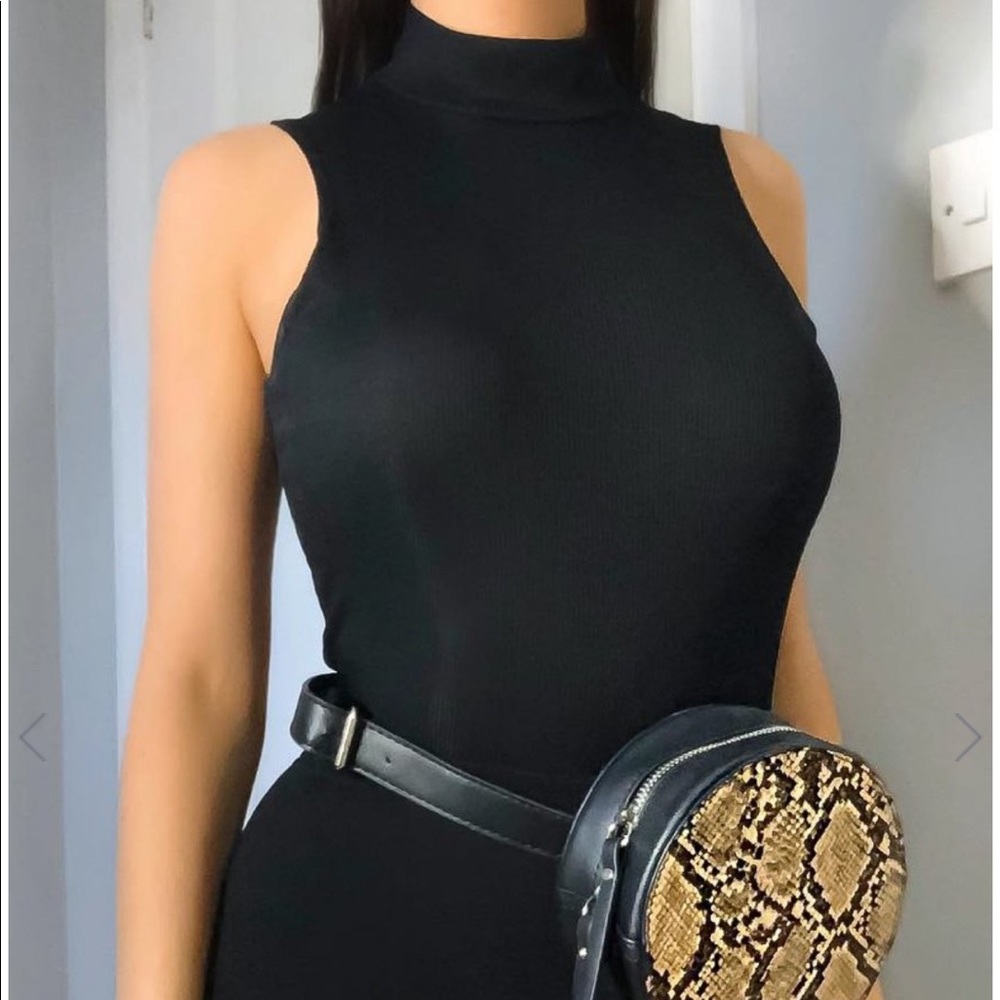 Black turtleneck bodysuit